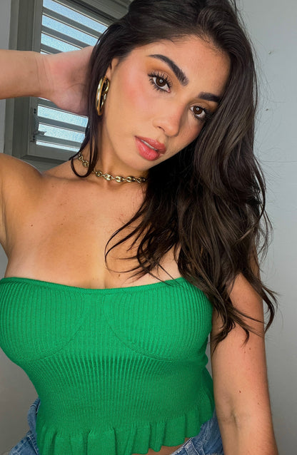 Emerald strapless ribbed top